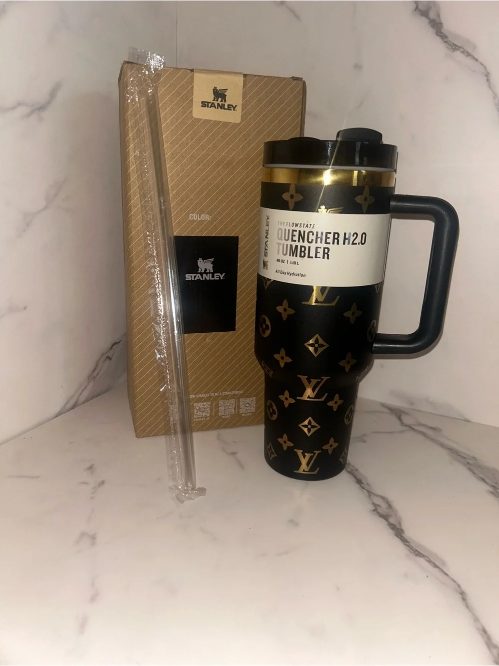 Stanley Black Tumbler with Gold Monogram Accents - Picture 3 of 5